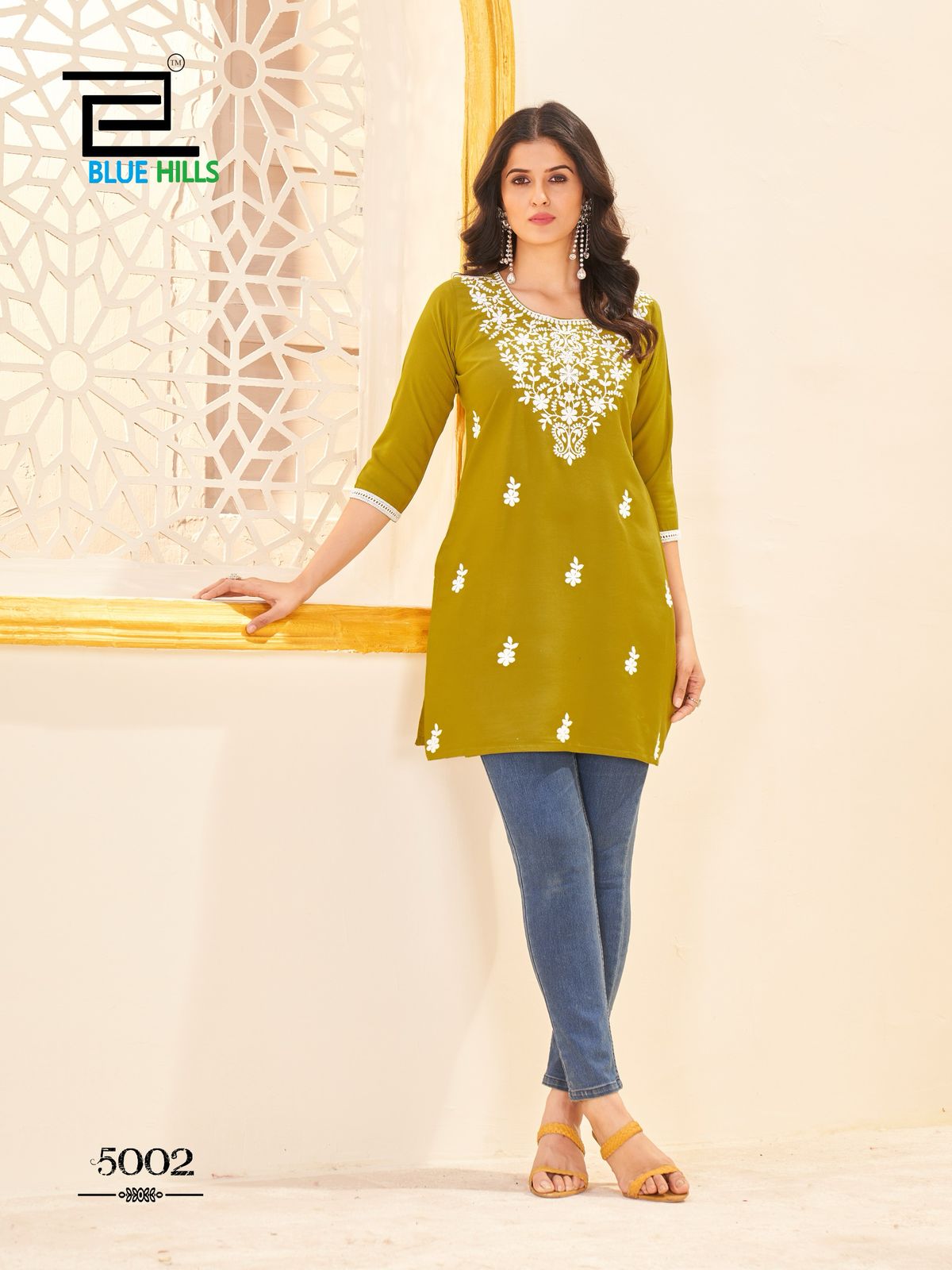 Amelia Vol 5 By Blue Hills Rayon Lucknavi Work Short Kurti Suppliers In India